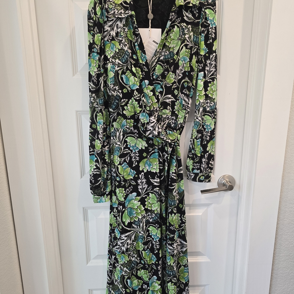 Diane Von Furstenberg Black and Green Floral Dress - Picture 5 of 7
